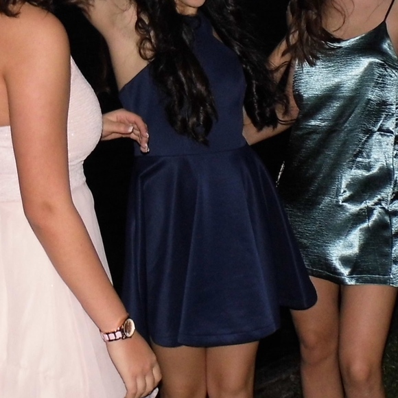 Halter Blue B.Darlin Homecoming Fit & Flare Dress - Picture 4 of 4